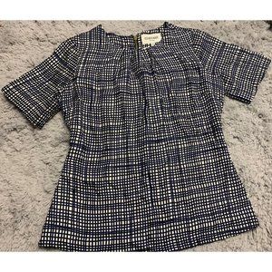 Elizabeth McKay New York Silk Short Sleeve Zip Back Blouse Sz 10 Career Dressy